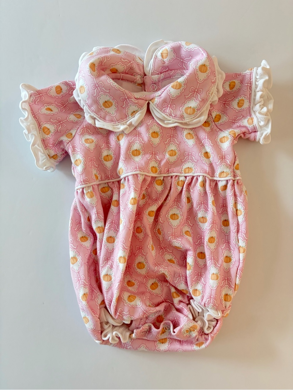 Lila and Hayes Pink Floral Pumpkin Bubble One-Piece with Ruffle Collar